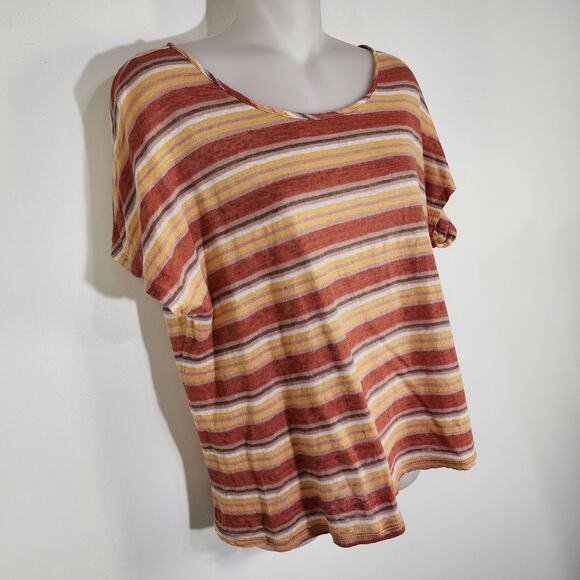 C & C California Womens T Shirt Medium Striped Cropped Linen Orange Yellow Beach - Picture 3 of 7